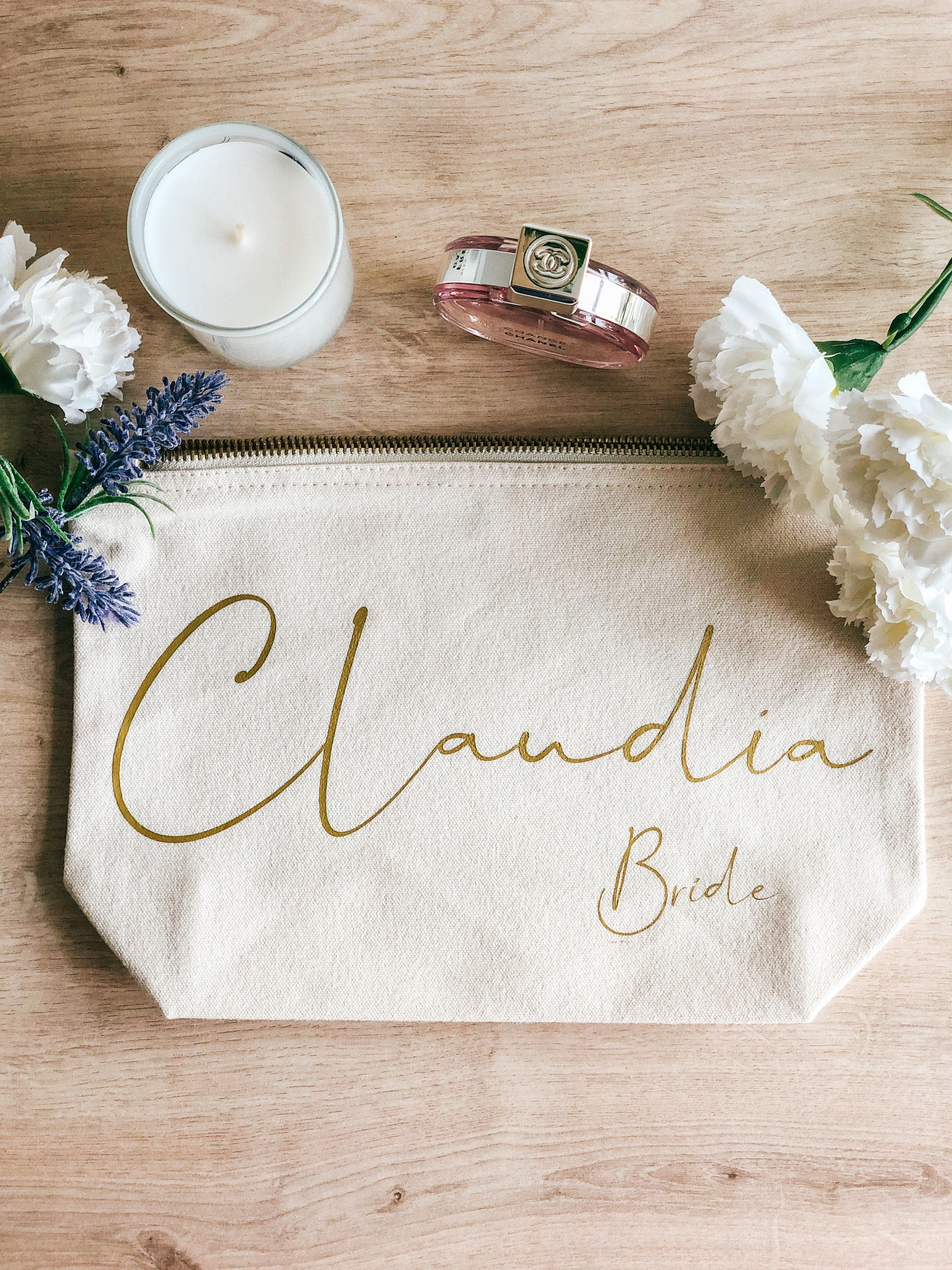 Bride Makeup Bag | Personalised Bride Cosmetic Bag | Wedding Gift | Bridal Prep Gift | Makeup Bag
