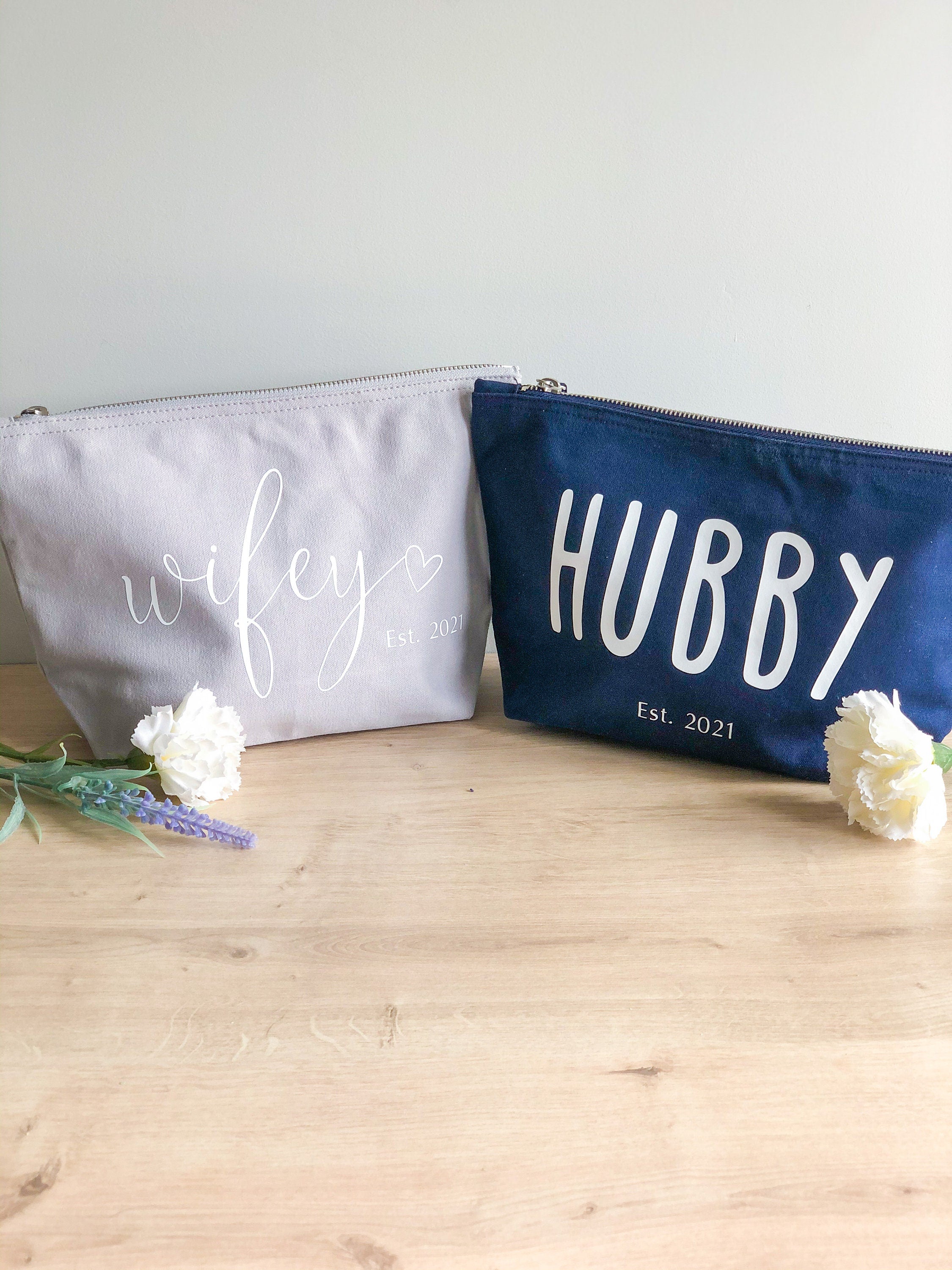 Wifey and Hubby Cosmetic Bag | Wifey Makeup Bag | Hubby Wash Bag | Wedding Gift | Gifts for Couples | Cosmetic Bag | Makeup Bag