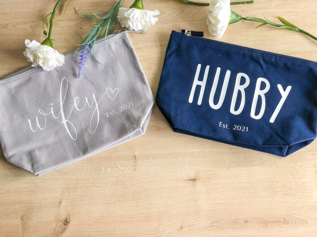 Wifey and Hubby Cosmetic Bag | Wifey Makeup Bag | Hubby Wash Bag | Wedding Gift | Gifts for Couples | Cosmetic Bag | Makeup Bag