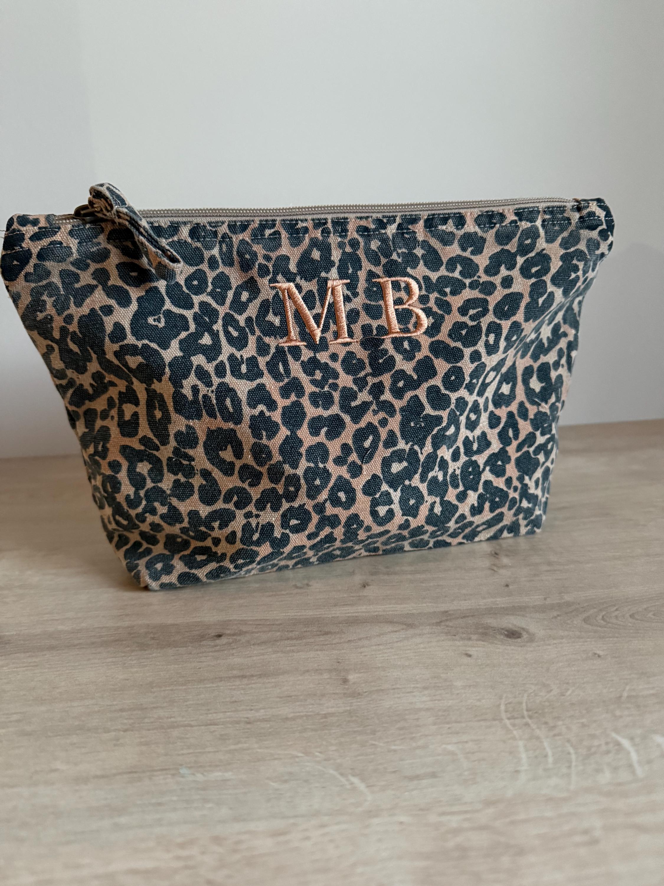 Personalised Leopard Print Cosmetic Bag | Embroidered Monogram Pouch | Embroidery Initial Bag | Embroidered Bag | Makeup Bag | Embroidered