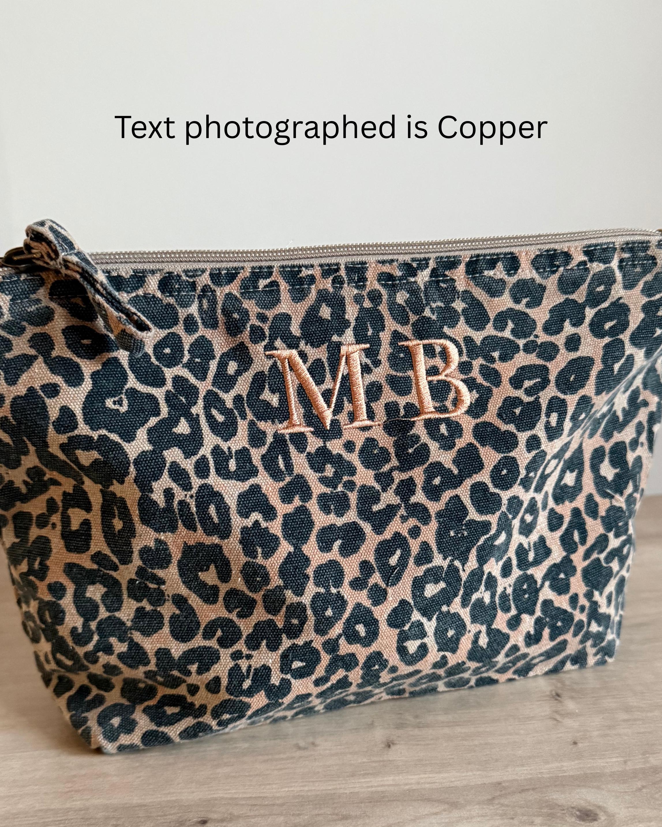 Personalised Leopard Print Cosmetic Bag | Embroidered Monogram Pouch | Embroidery Initial Bag | Embroidered Bag | Makeup Bag | Embroidered