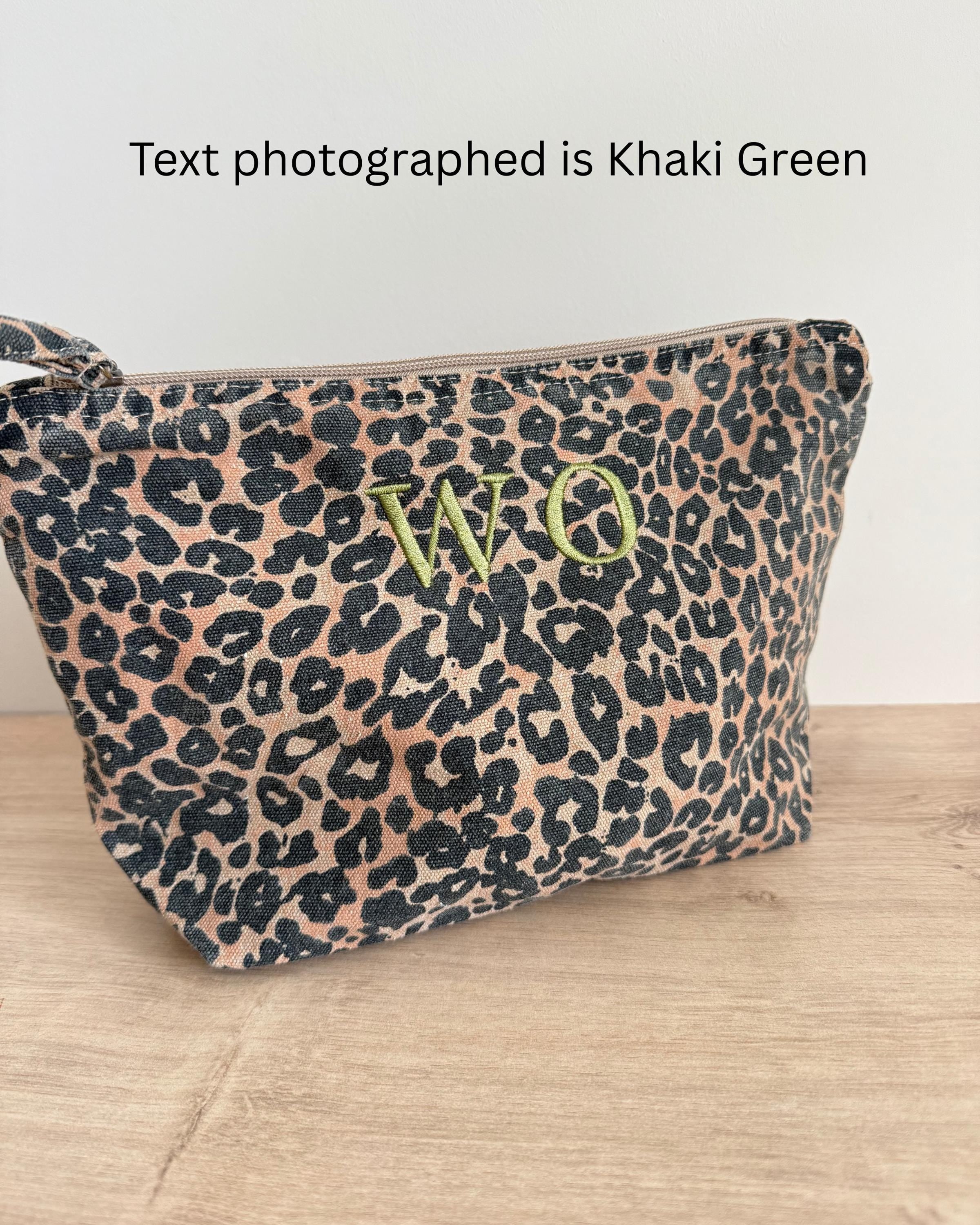 Personalised Leopard Print Cosmetic Bag | Embroidered Monogram Pouch | Embroidery Initial Bag | Embroidered Bag | Makeup Bag | Embroidered