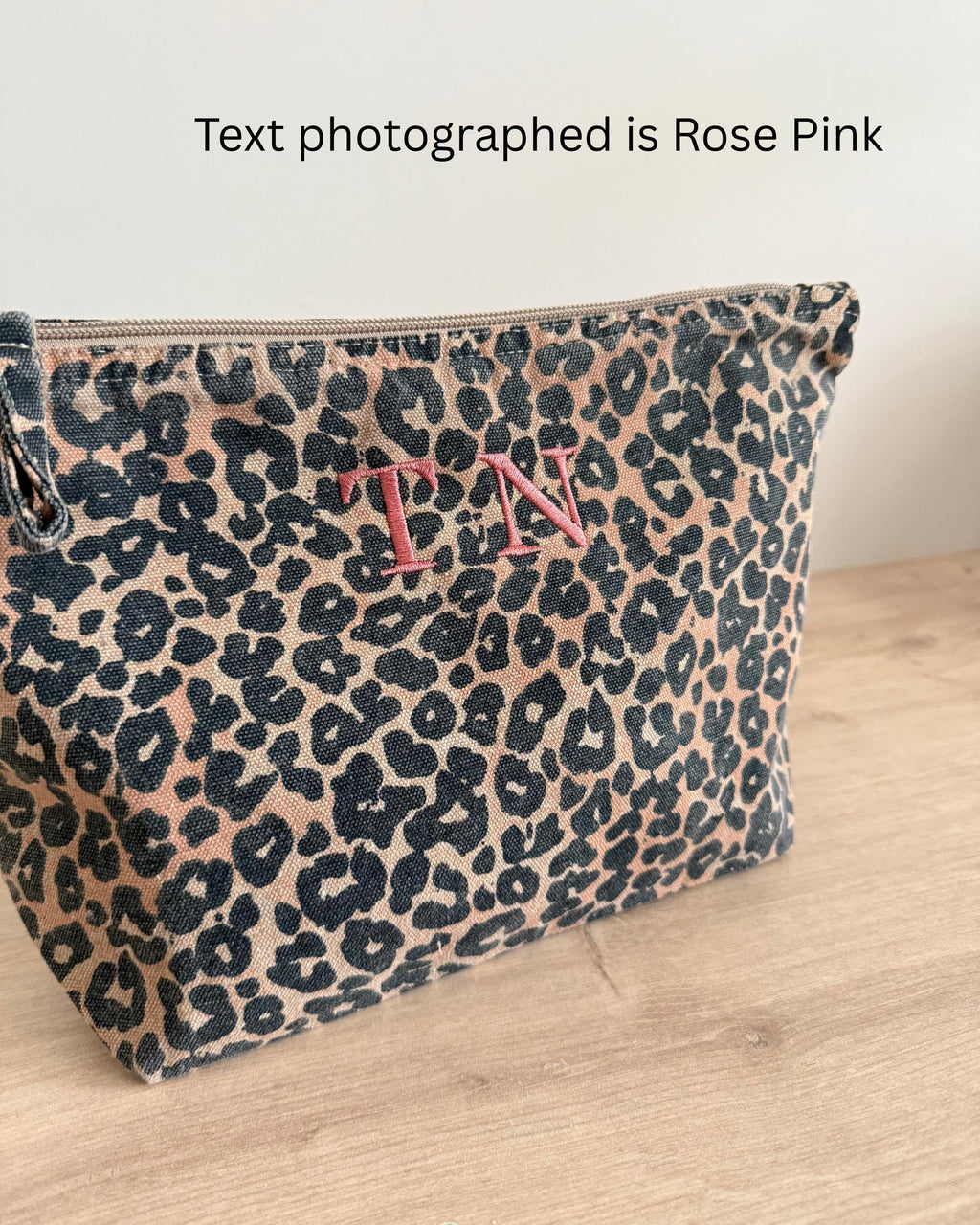 Personalised Leopard Print Cosmetic Bag | Embroidered Monogram Pouch | Embroidery Initial Bag | Embroidered Bag | Makeup Bag | Embroidered