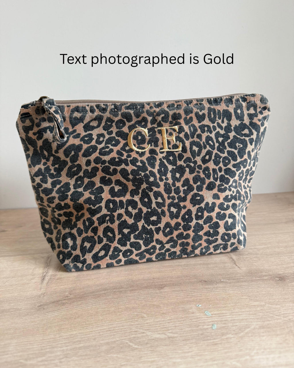 Personalised Leopard Print Cosmetic Bag | Embroidered Monogram Pouch | Embroidery Initial Bag | Embroidered Bag | Makeup Bag | Embroidered