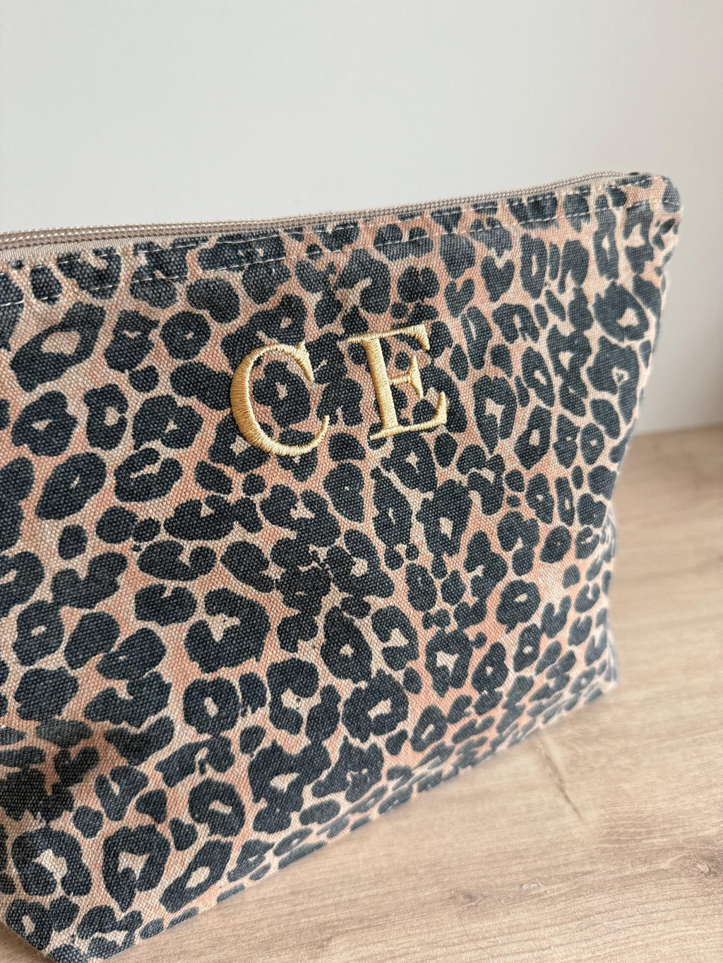 Personalised Leopard Print Cosmetic Bag | Embroidered Monogram Pouch | Embroidery Initial Bag | Embroidered Bag | Makeup Bag | Embroidered