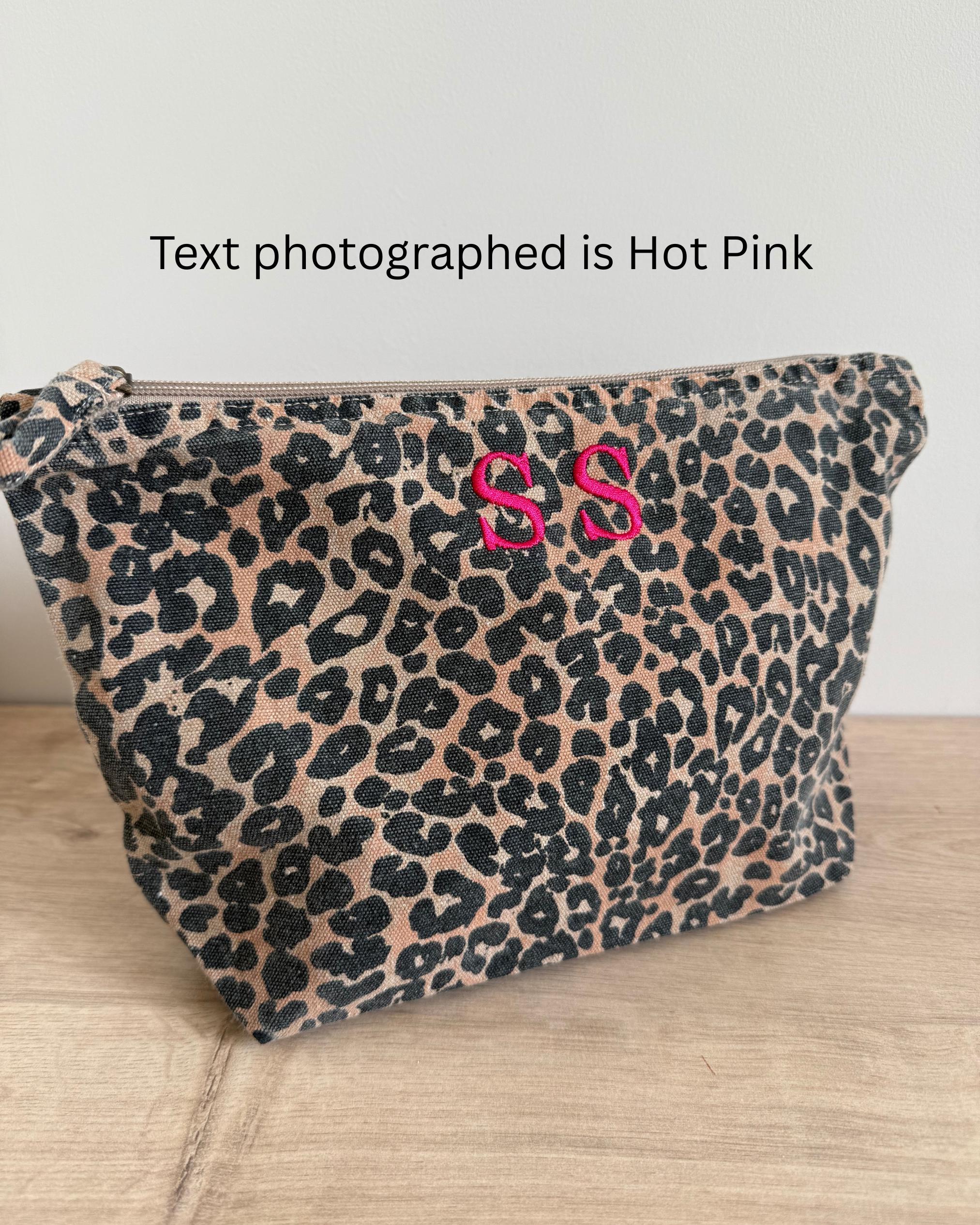 Personalised Leopard Print Cosmetic Bag | Embroidered Monogram Pouch | Embroidery Initial Bag | Embroidered Bag | Makeup Bag | Embroidered